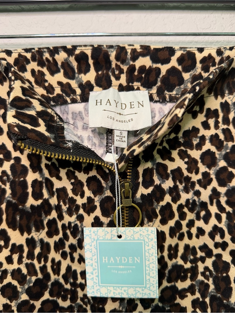 Hayden Leopard Print Zip-Front Top - Tan & Black